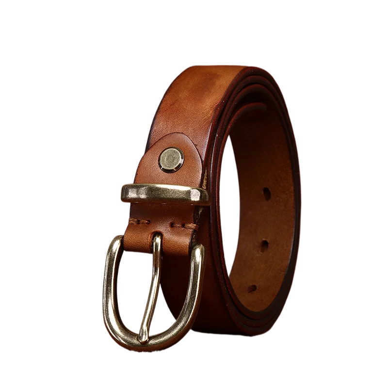 2.7 سنتيمتر واسعة خمر المتعثرة مطوي حزام المرأة جلد طبيعي دبوس مشبك طبقة علوية جلد البقر حزام جينز غير رسمي