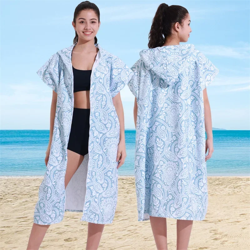 Hot Sale Swimming Towels Adult Hooded Bath Towel Poncho Beach Quick Dry Bathrobe Cape Beach Print Loose Casual Water Sports New