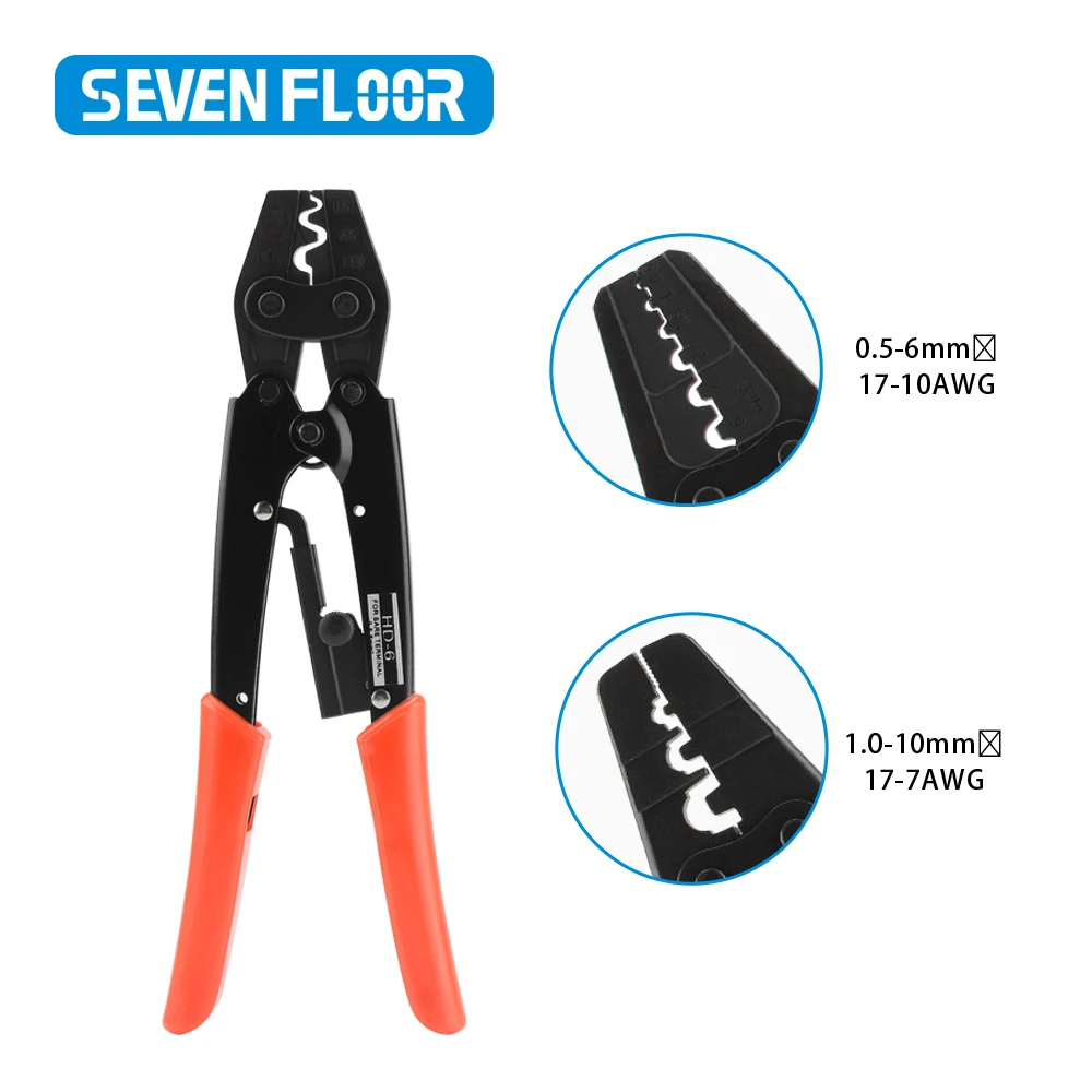 Crimper Plier Ratchet Crimping Tool for Non-Insulated Terminals AWG 22-6 Polished Jaw Pressure regulating device