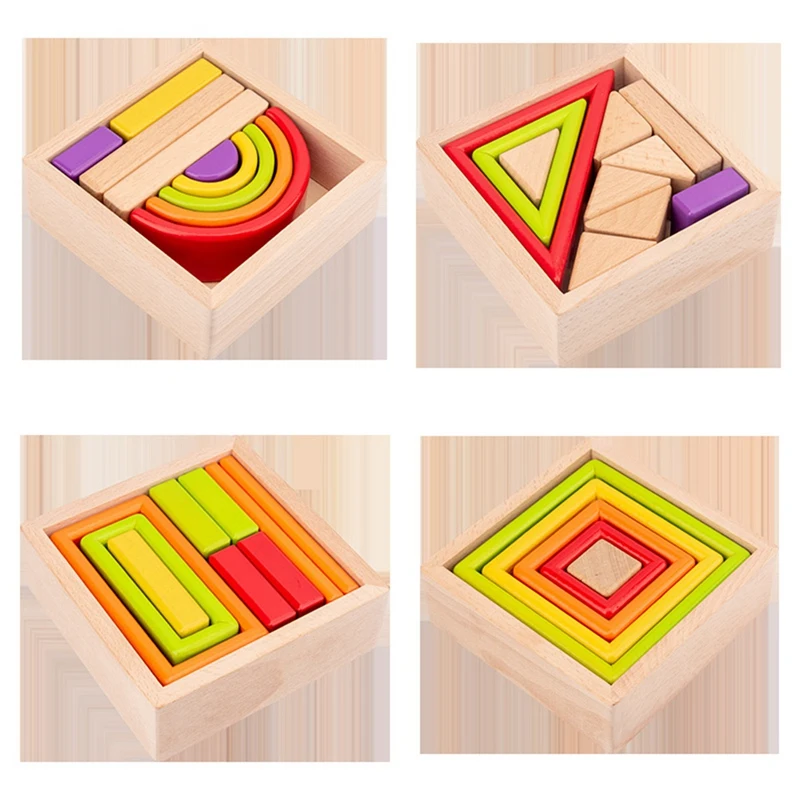 Wooden Rainbow Stacking Game Building Blocks Kids Building Blocks Toy Educational