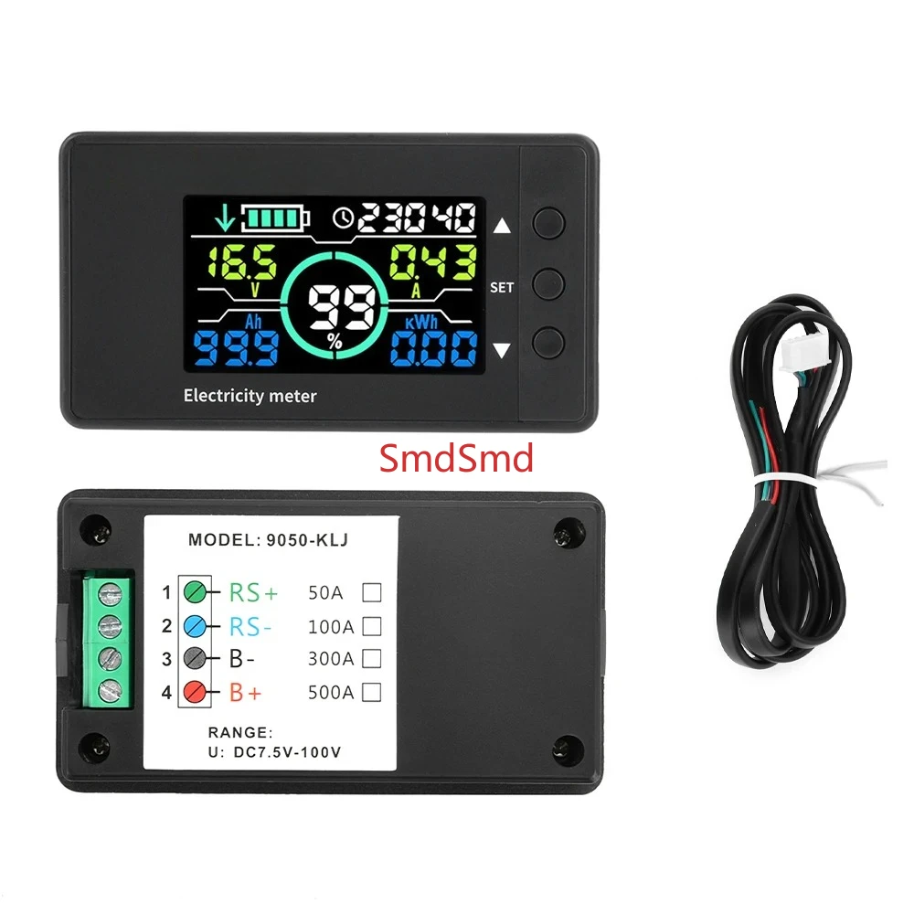 DC 7.5~100V 50A 100A 300A 500A High Precision Voltage Ammeter Power Meter Power Indicator Bi-directional Detection Coulometer