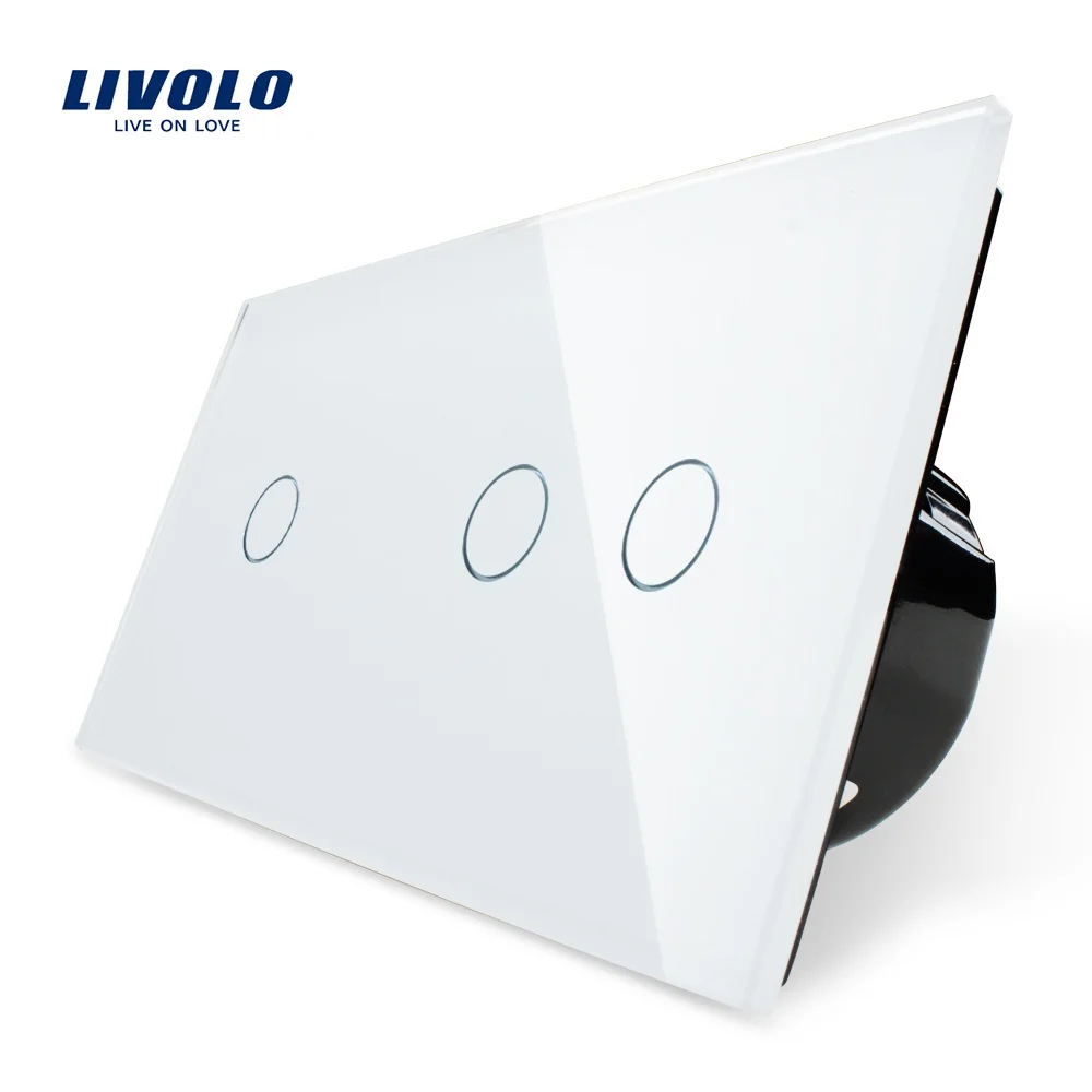 

Livolo Touch Light Switch, Tempered Crystal Glass,1 And 2 Gang 110-250V 5A VL-C701+C702-11 EU Standard for Smart Life