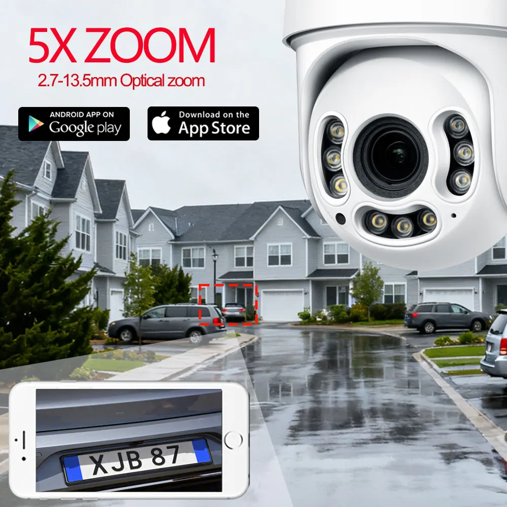 CRU.3G 4G SIM Card 4K 8MP Wireless Security Vedio PTZ Dome Wifi 5MP 2.7-13.5mm 5X Zoom Two Way Audio Outdoor Color Night Version