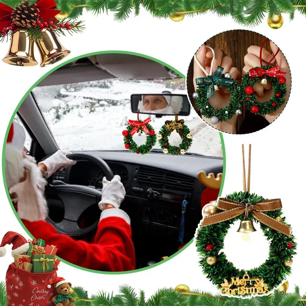 Merry Chrismas Wreath Pendant With Bell Car Door Hanging Decoration Christmas Tree Festival Atmosphere Decoration Gift 2025