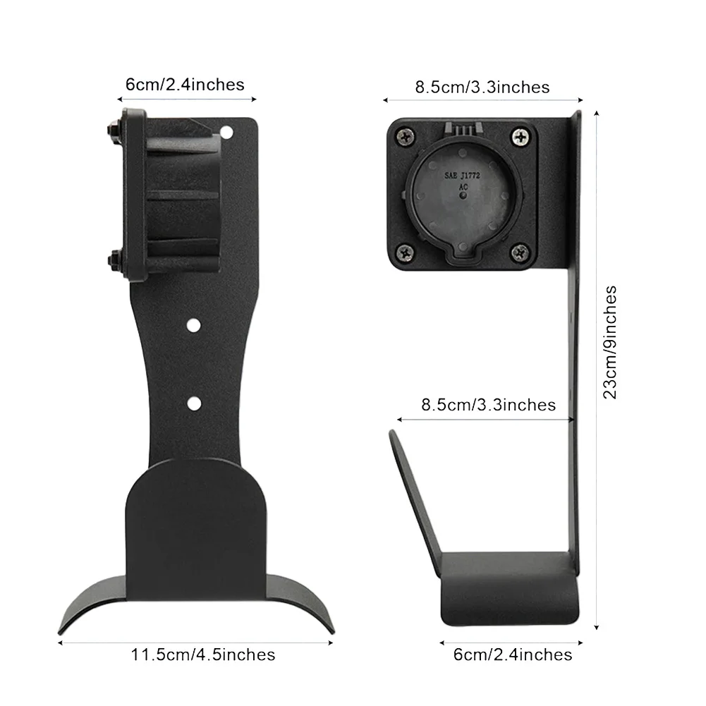 Stainless Steel Bracket for Wall Mounting For J1772 EV Chargers with Plastic Holster and U Shaped Cable Support