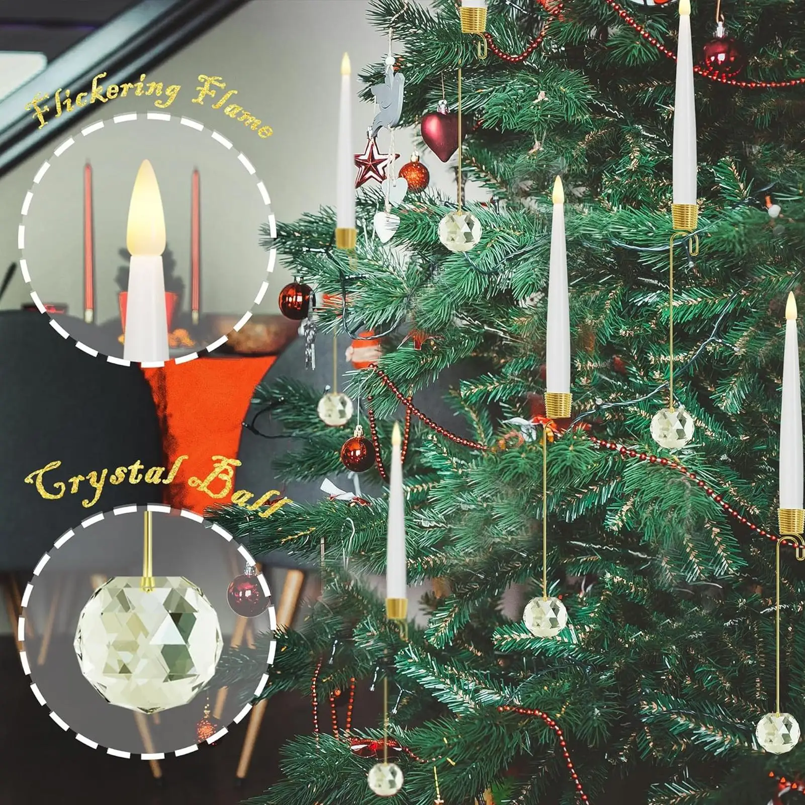 Christmas Tree Candles With Remote Fake LED Candle Battery Operated With Remote 6 Piece Flameless LED With Pearl Ball Hook Decor