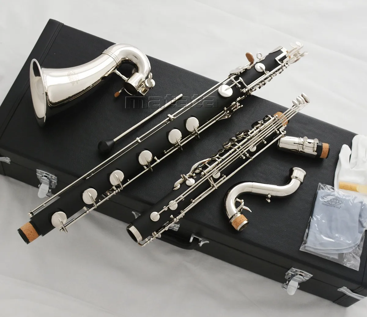 High quality Professional Low C Bass Clarinet Bakelite Body Silver 19 key With Case