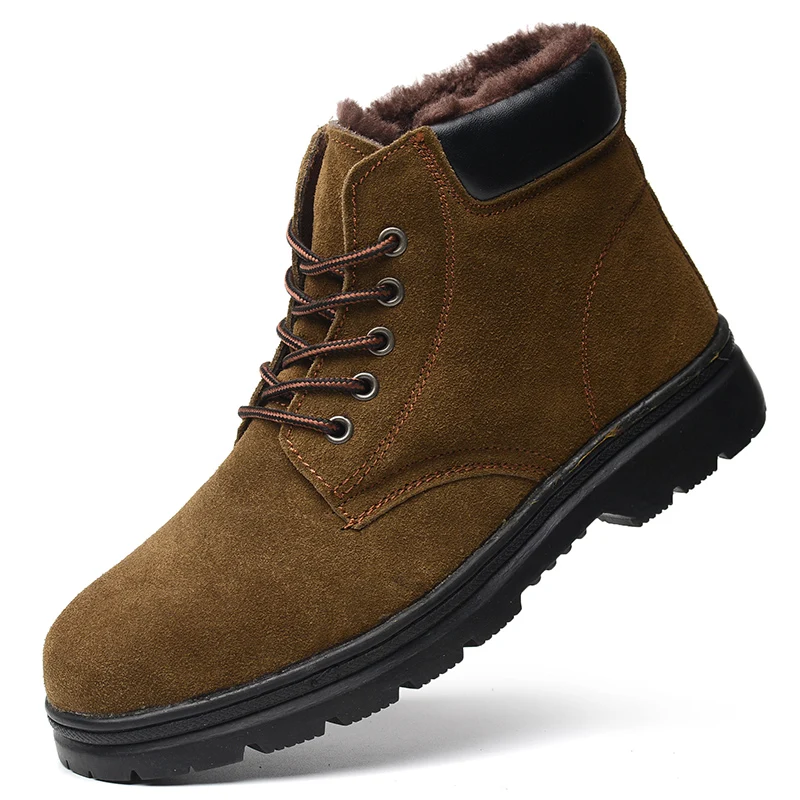 Botas de trabajo informales para hombre, zapatos con punta de acero y cuero vacuno, botas de seguridad marrones para otoño e invierno, botas de seguridad para el tobillo para trabajador, protección