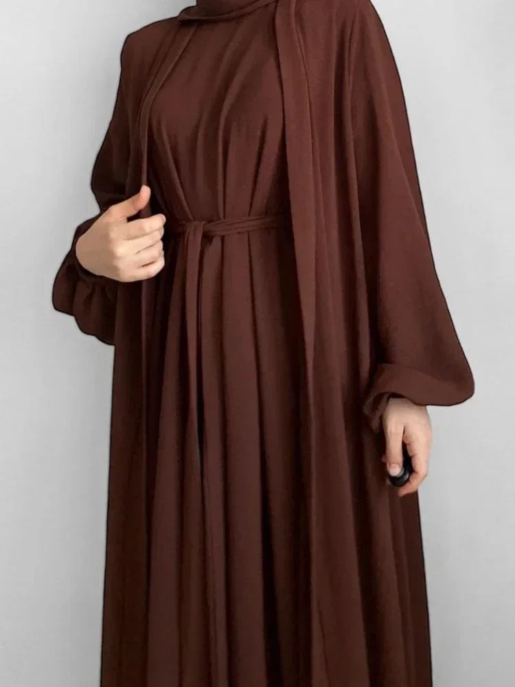Vestido Abaya musulmán para mujer, conjunto de 3 piezas con Hijab Eid Ramadán Jalabiya, conjuntos musulmanes, caftán marroquí islámico, bata árabe 2025