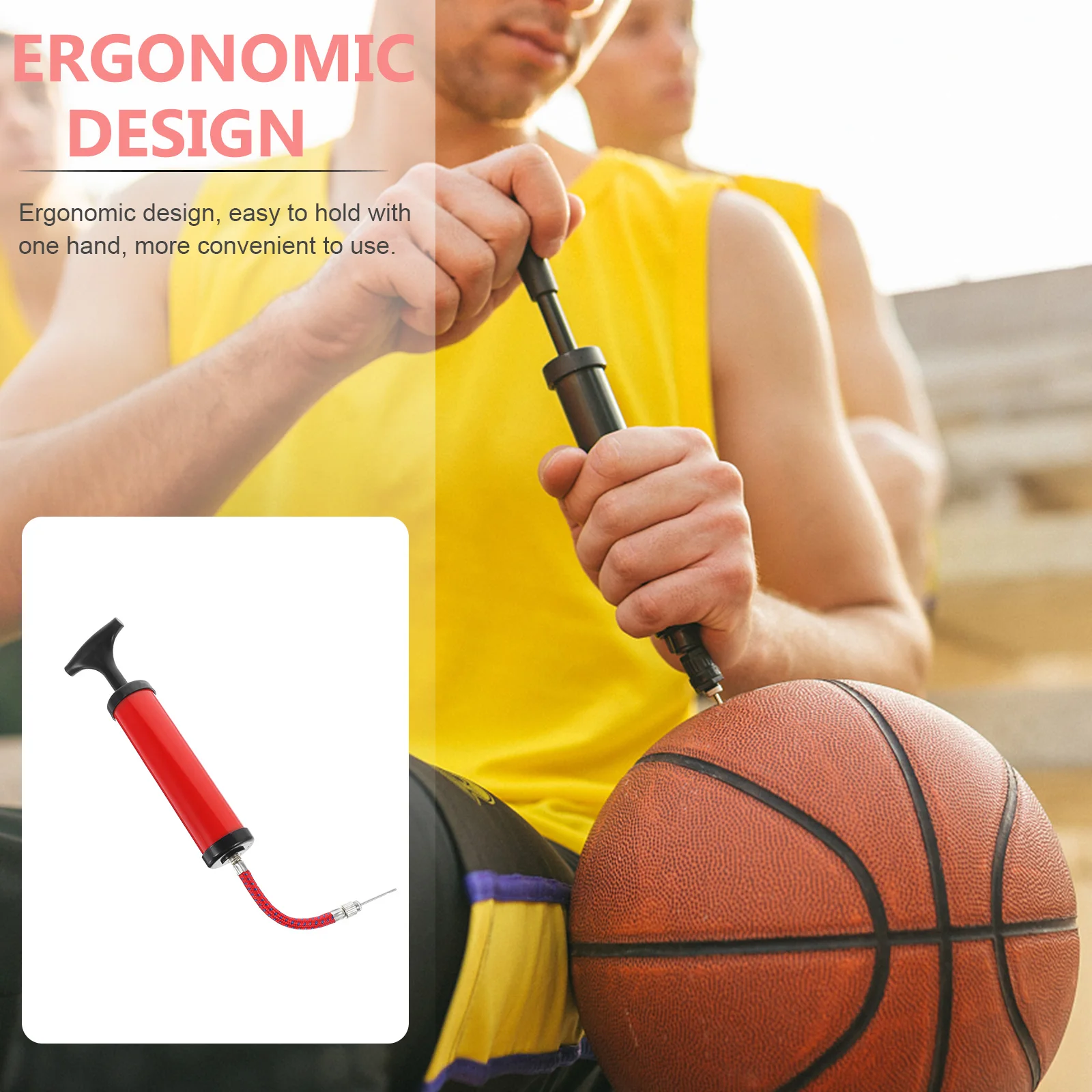 

1 set Red Mini Portable Basketball Pump Set 8inch Inflator Needle Durable No Leak Design For Sports Balls Outdoor Use