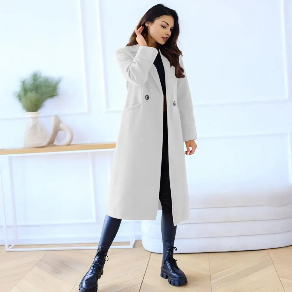 

Women's Midi Long Wool Blend Coat Classic Notch Lapel Single Breasted Pea Trench Coat Ladies Long Sleeve Jacket Winter Overcoat
