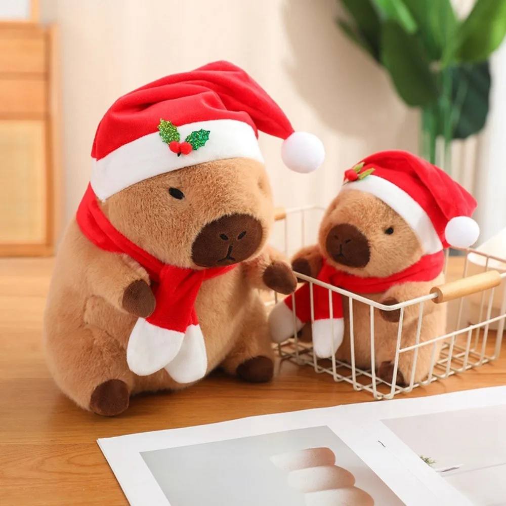 Dress Up Christmas Capybara Plush Doll Cartoon Festival Capybara Plush Toy Fluffy Simulation Capibara Fluffty Doll Birthday Gift