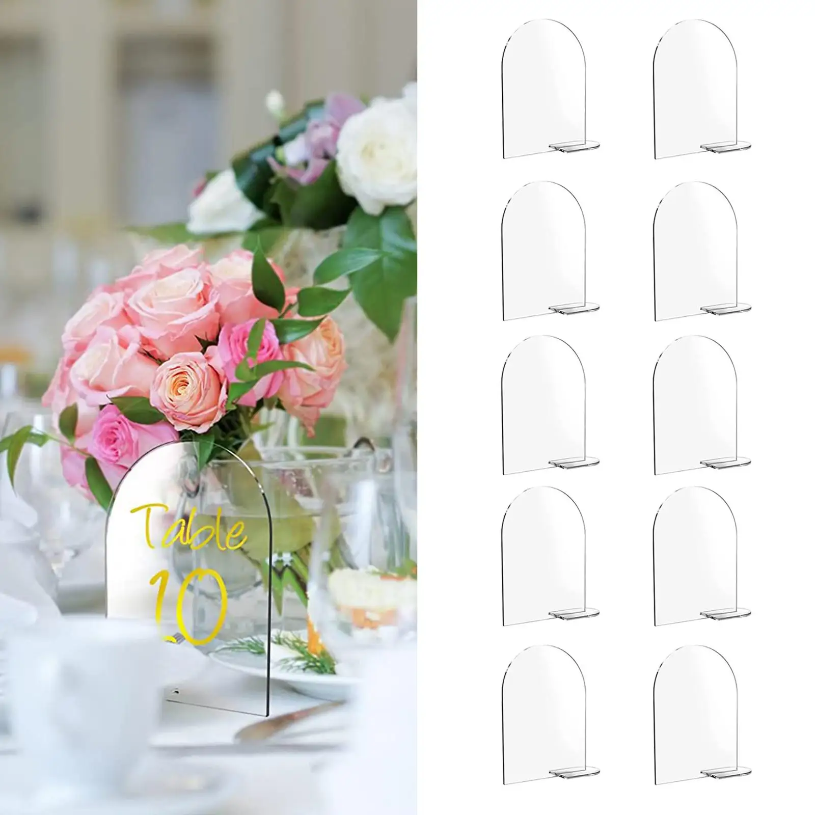 10 Pieces Acrylic Place Cards with Stand Sublimation DIY Seating Chart Card Blank Table Numbers Arched Signs for Party Wedding