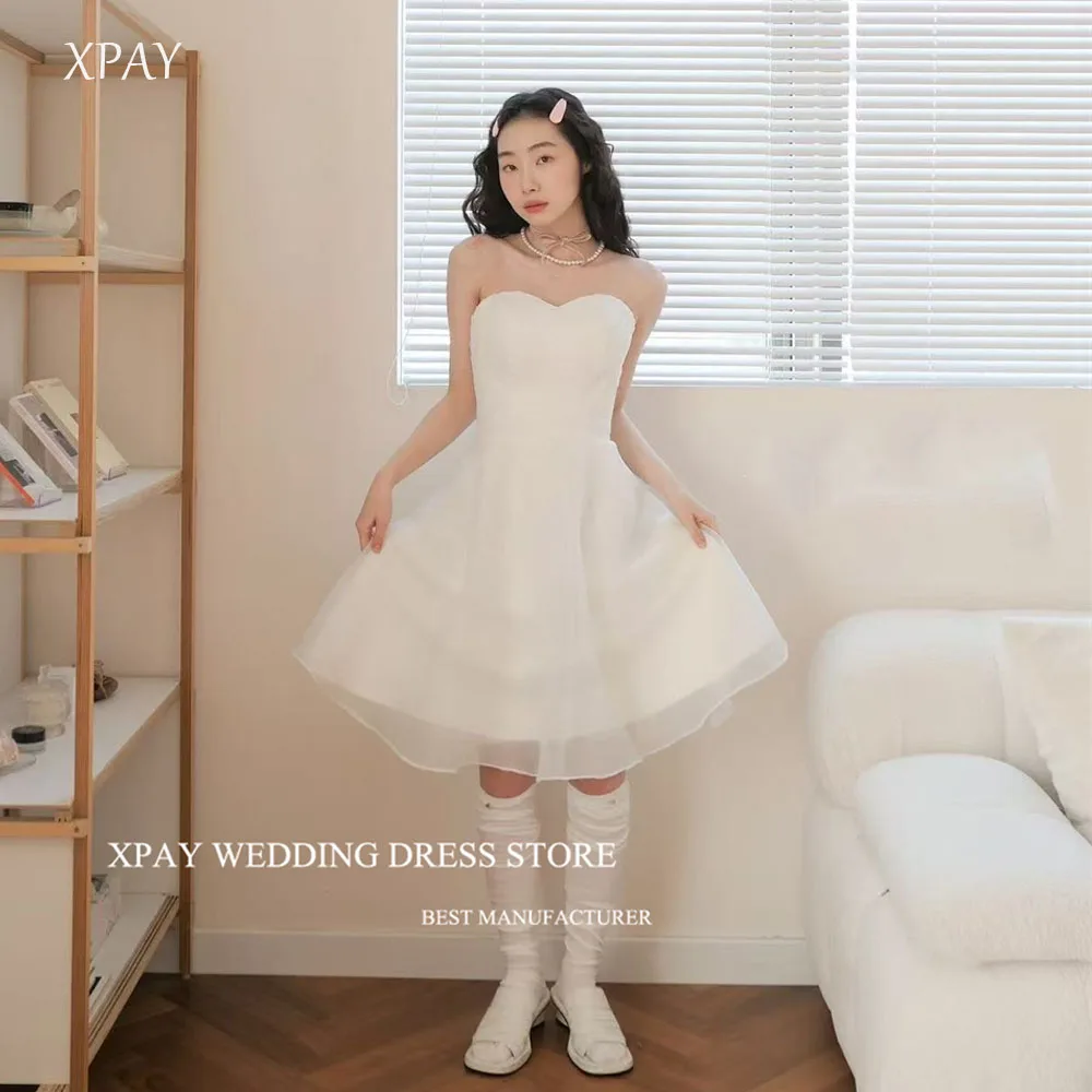 

XPAY Simple Sweetheart Collar Off the Shoulder Mini Short Wedding Dresses Organza A-line Bride Gowns Korea Photoshoot Cust