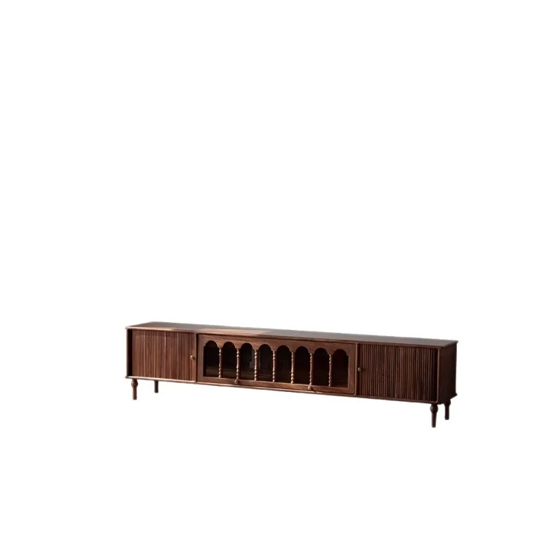 

Walnut TV cabinet, medieval solid wood French retro storage floor cabinet, living room American coffee table combination