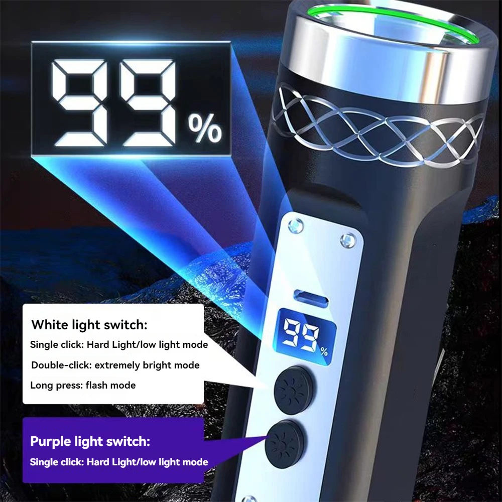 High Power LED Flashlight Identification 365nm UV Torch Purple+White Light Lamp Professional Anti Counterfeit Detector For Gift