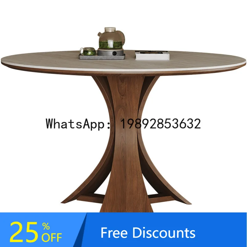

CZ Vintage Style Round Solid Wood Dining Table for Home Use, Small Apartment, Rock Board, Retro Modern Minimalist