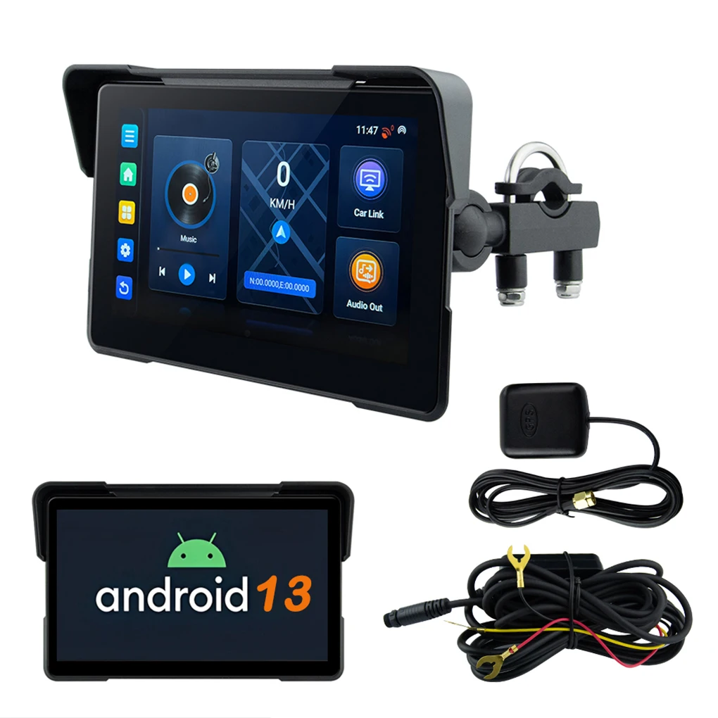 

7" Portable Carplay Motorcycle DVR Multimedia Player GPS Navigation Wireless Android Auto Touchscreen Moto Monitor Waterproof