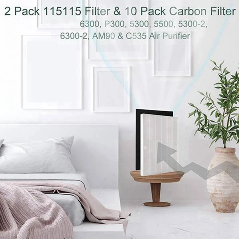 Air Purifier Filter,HEPA Filter+Carbon Pre-Filters For Winix 115115,Filter A,5300 6300 5300-2 P300 Plasma Wave WAC5300