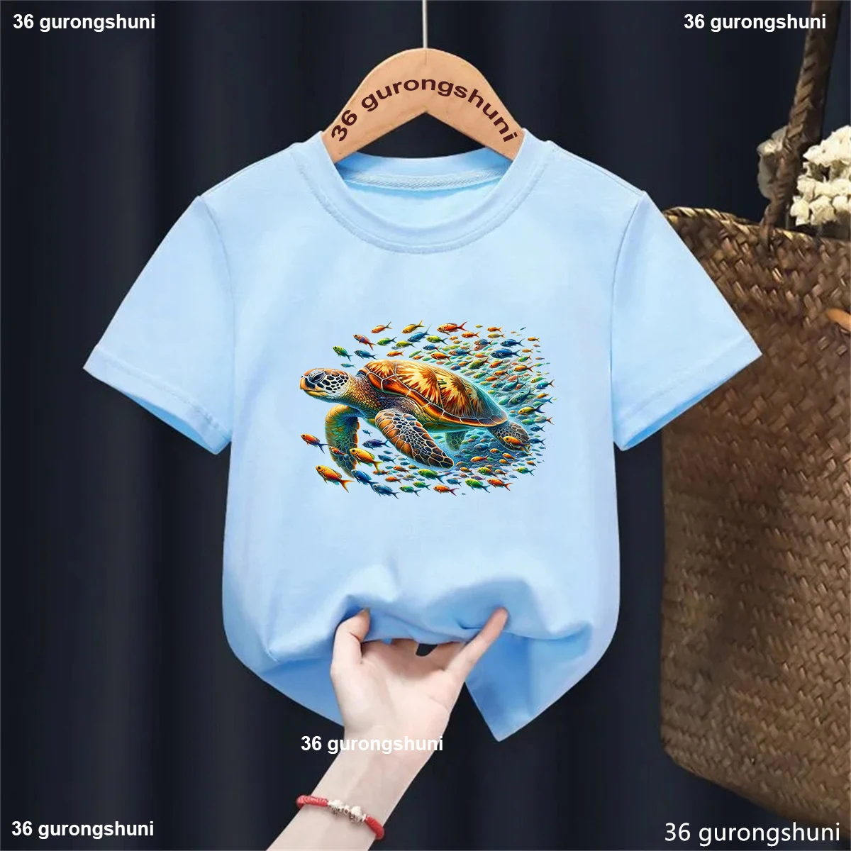 Rainbow Sea Turtle Fish Printed T Shirt Girls/Boys Funny Kids Clothes 1-13 Years Tshirt Kawaii Solid Chilren'S Clothing Tops