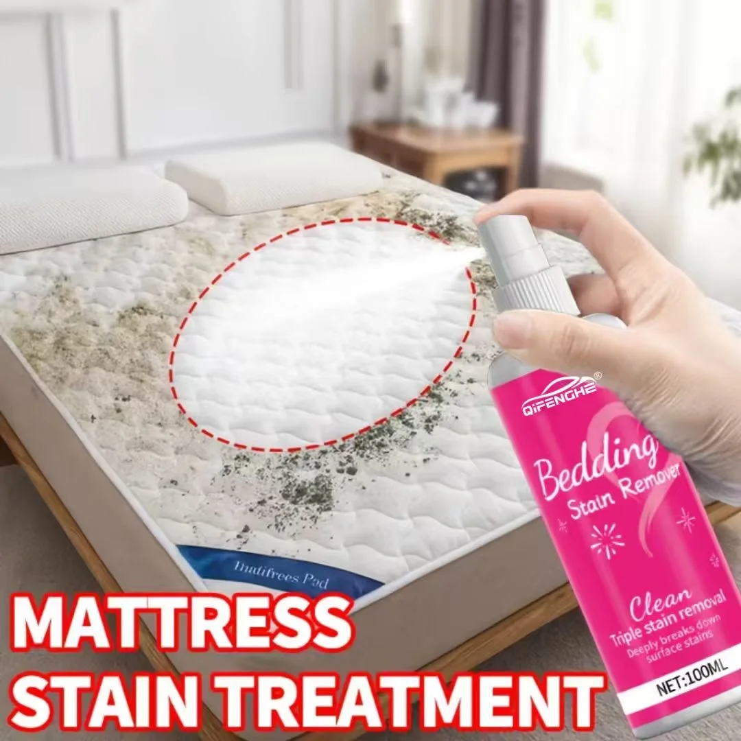 QIFENGHE 100ml Bedding Stain Remover Spray, No-Rinse Fabric Spot Cleaner for Mattress, Pillow & Sheets, Deep Stain Removal