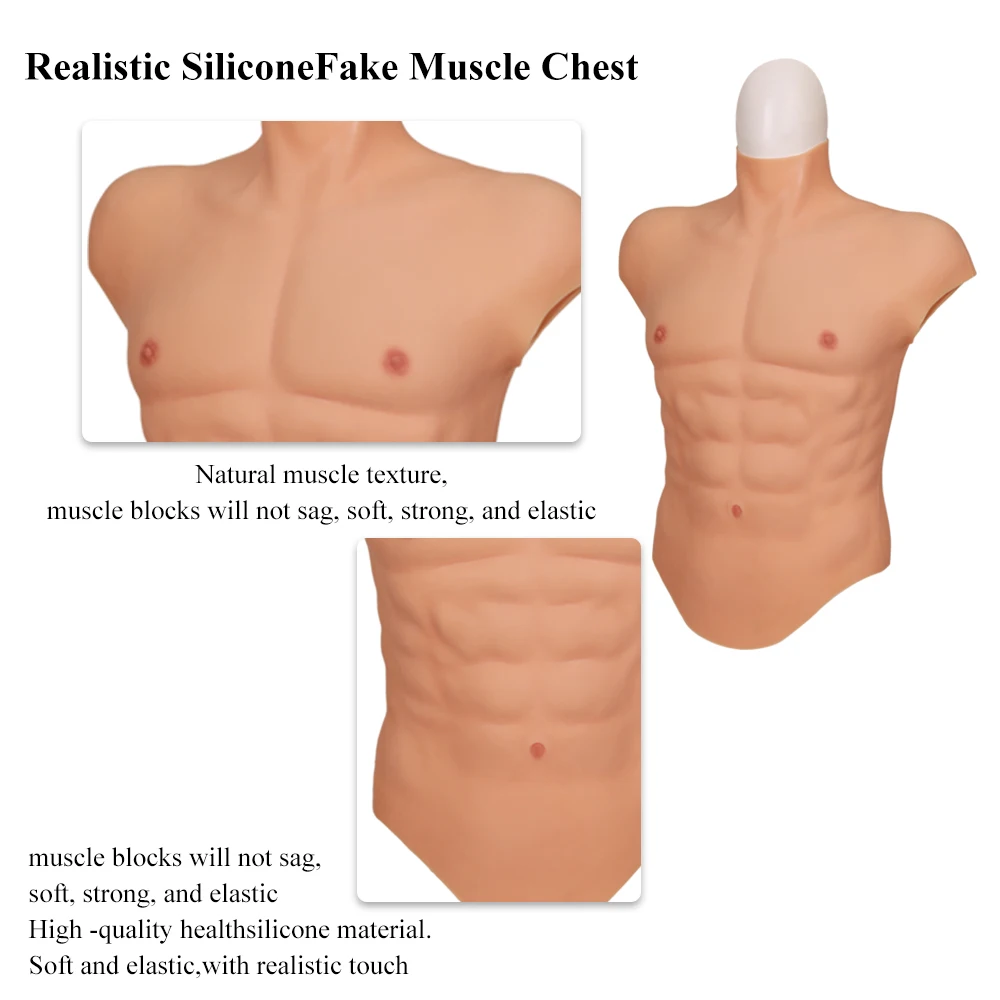 EYUNG Silicone Male Muscle Suit Crossdressing Men Fake Muscle Suit Half Bodysuit Fake Man Muscles Silicone Fake Chest Cosplay