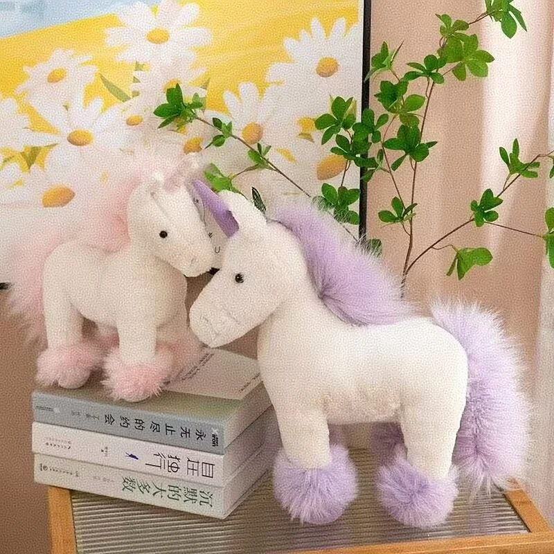 

25-40cm Realistic Horse Unicorn Plush Toys Soft Stuffed Animals Cute Lifelike Pony Plusies Dolls for Kids Xmas Gifts Home Decor