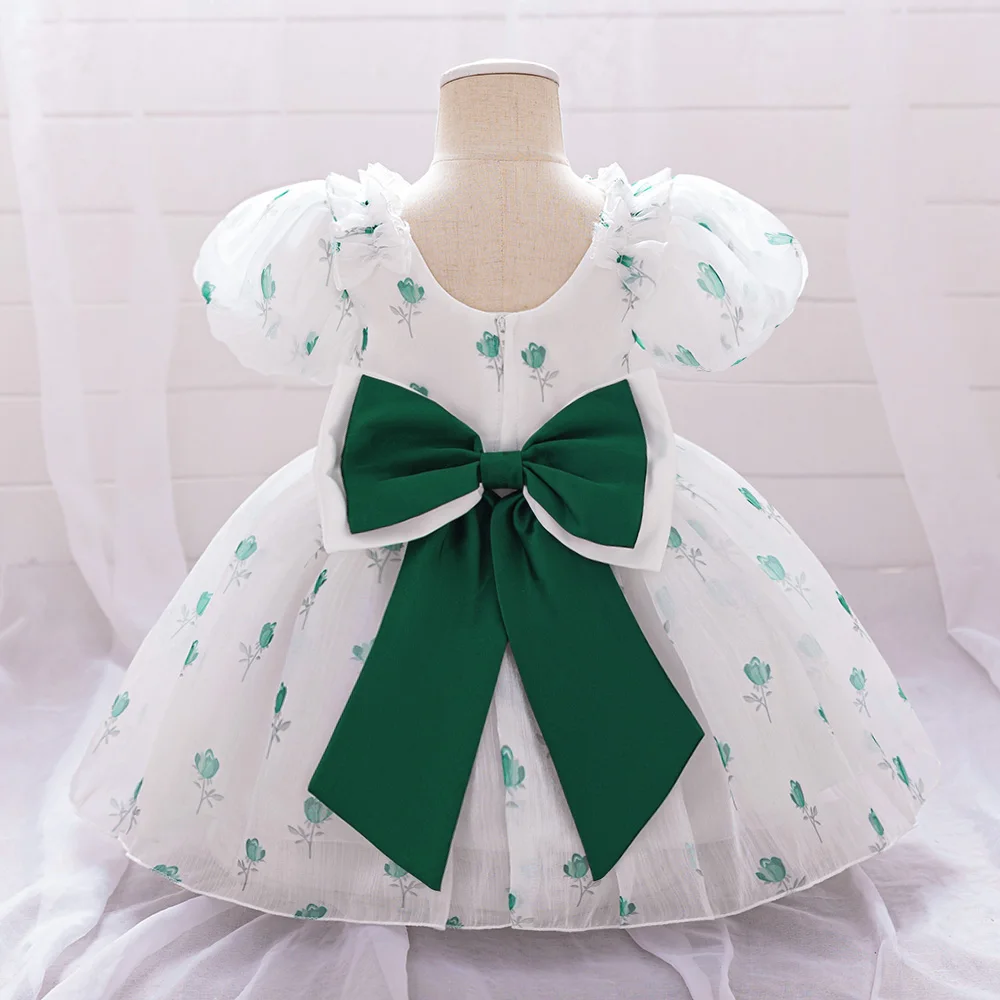 Fairy Big Bow Baby Girl Dress Christmas Costume Flower Short Sleeve Weddidng Princess Prom Party Dresses for Girls Birthday Gown