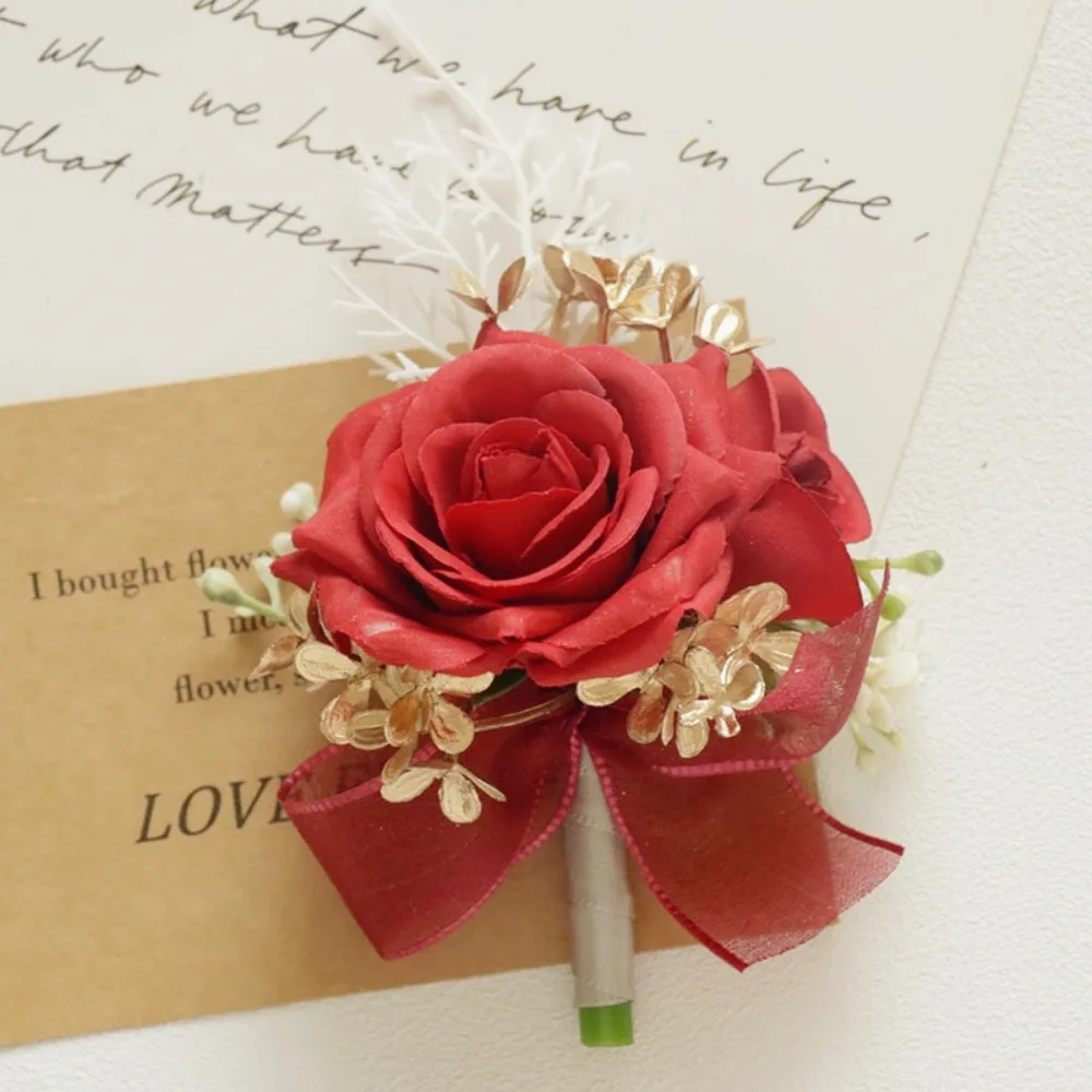 

Romantic Red Boutonniere for Groom and Corsage for Bride boutonnière mariage homme Wedding Accessories Women's Wedding Props