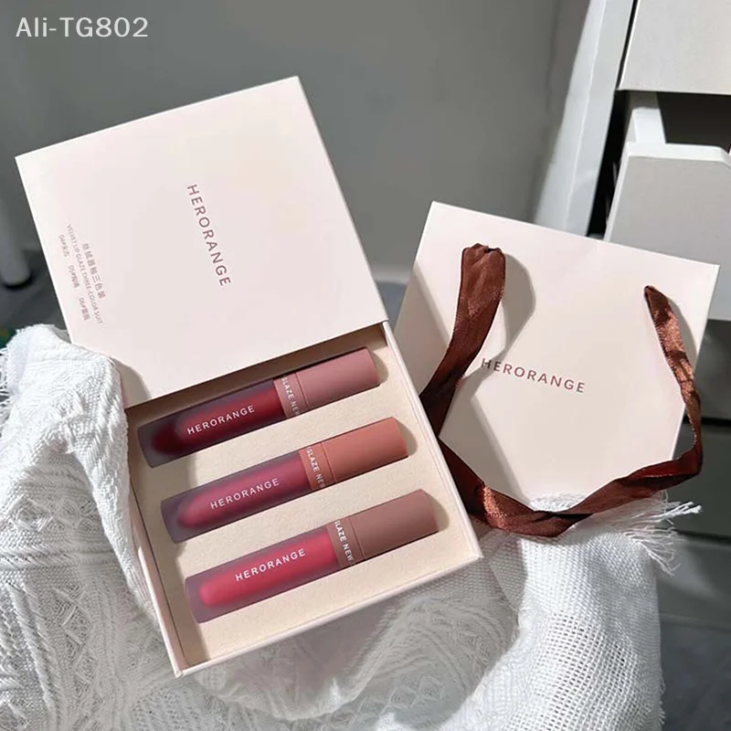 HERORANGE Set de 3 Brillos Labiales de Terciopelo, Maquillaje Labial Mate, Color Duradero, Productos de Belleza