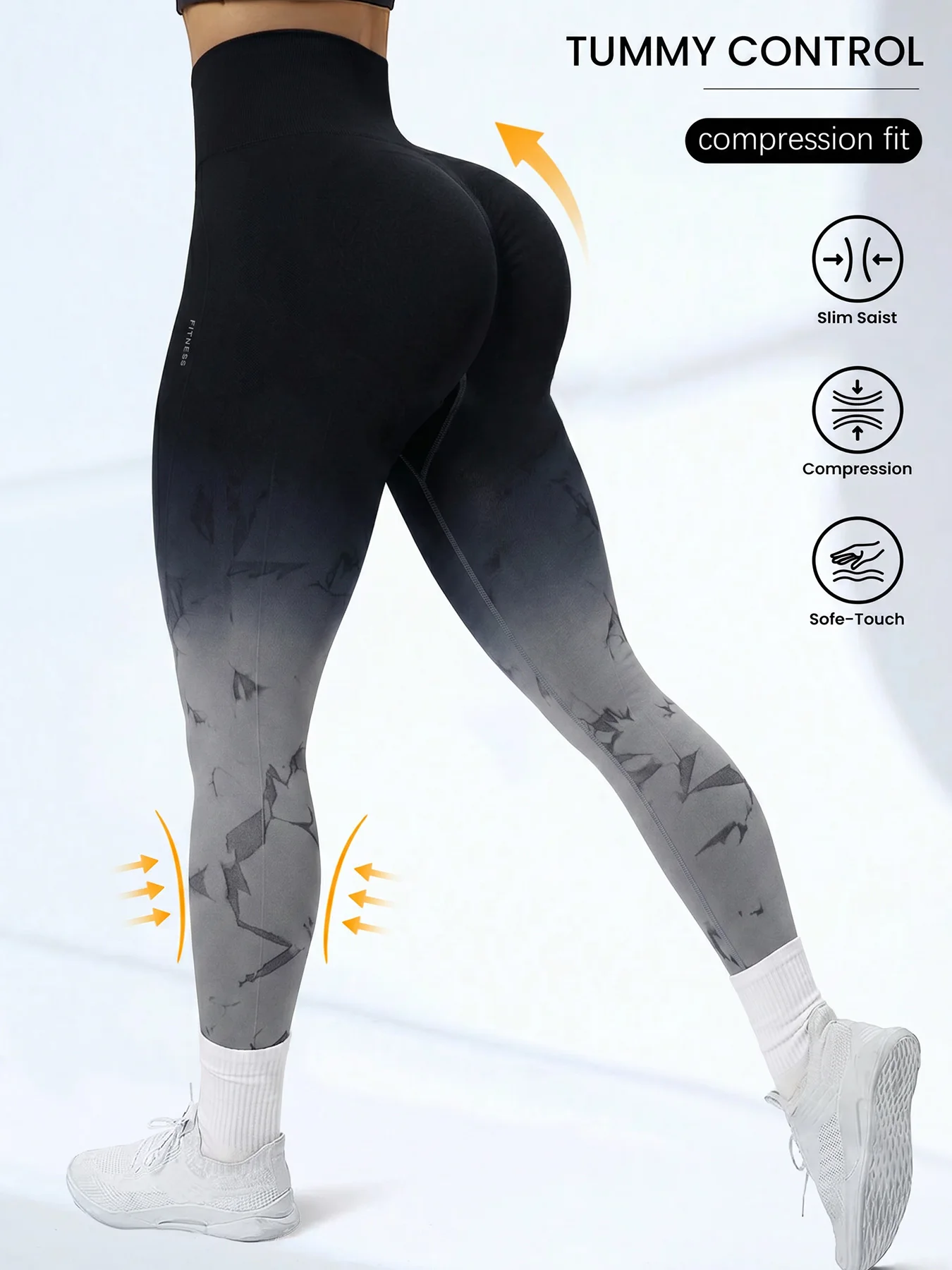 Gradient Marmor-Print High-Waist Yoga Leggings Nahtlose Kompressions-Workout-Laufhose mit Po-Lifting-Effekt – Detail 3
