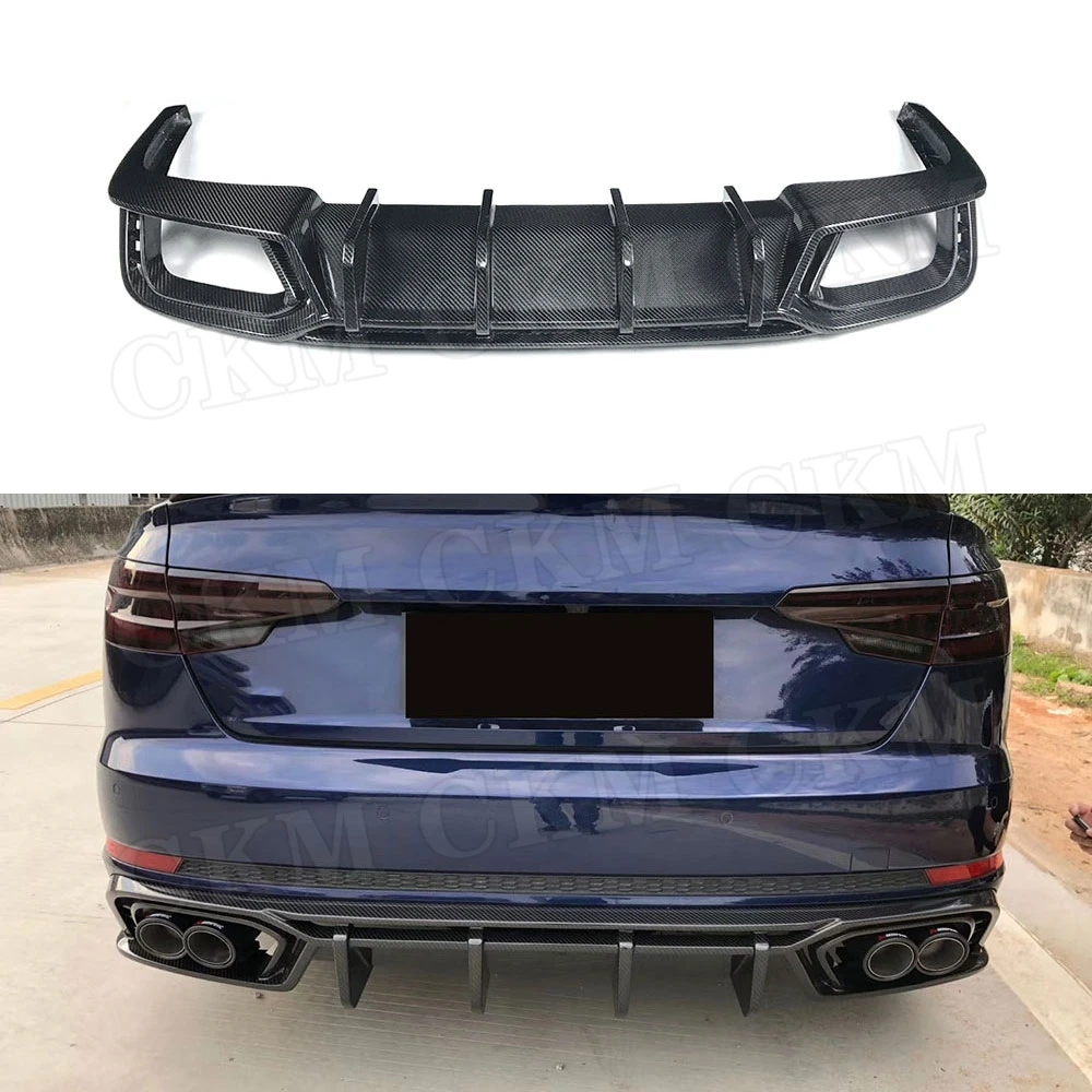 

Dry Carbon Fiber Rear Diffuser Lip Spoiler For Audi A4 S4 B10 2019 Fins Shark Style FRP Black Diffuser Bumper Guard Accessories