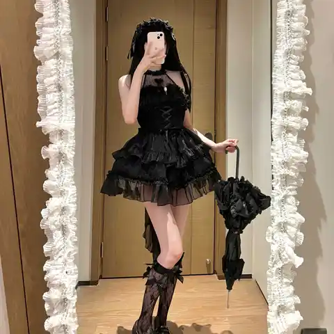 하라주쿠 오리지널 디자인 로리타 원피스 홀터 넥 원피스 민소매 여름 착용, 티 파티 생일 선물, 친구를 위한 부드러운 소녀