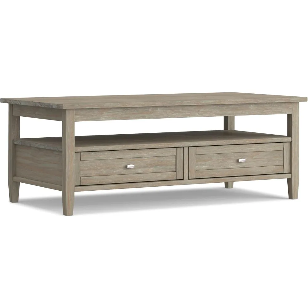 

Warm Shaker SOLID WOOD 48 Inch Wide Rectangle Transitional Coffee Table in Distressed Grey - Perfect Addition for Your Living Ro