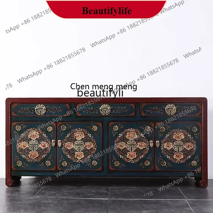 

G153 S New Chinese style antique furniture solid wood painted living room partition foyer hand painted retro decorative