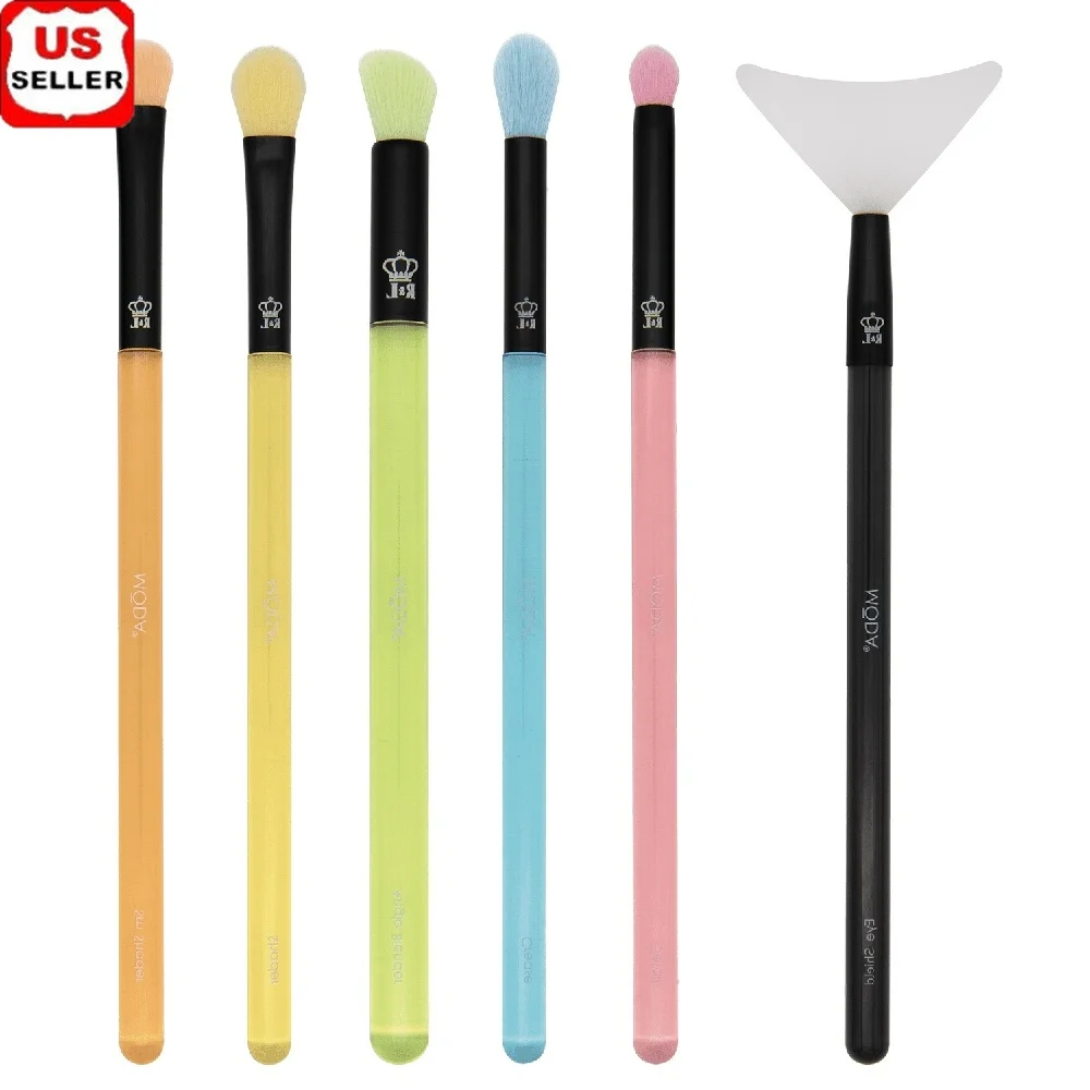 Conjunto de pincéis de maquiagem veganos sem crueldade, 6 peças, sombreador de olhos, liquidificador, detalhe, ângulo de vinco, alças à prova d'água, qualidade profissional sintética