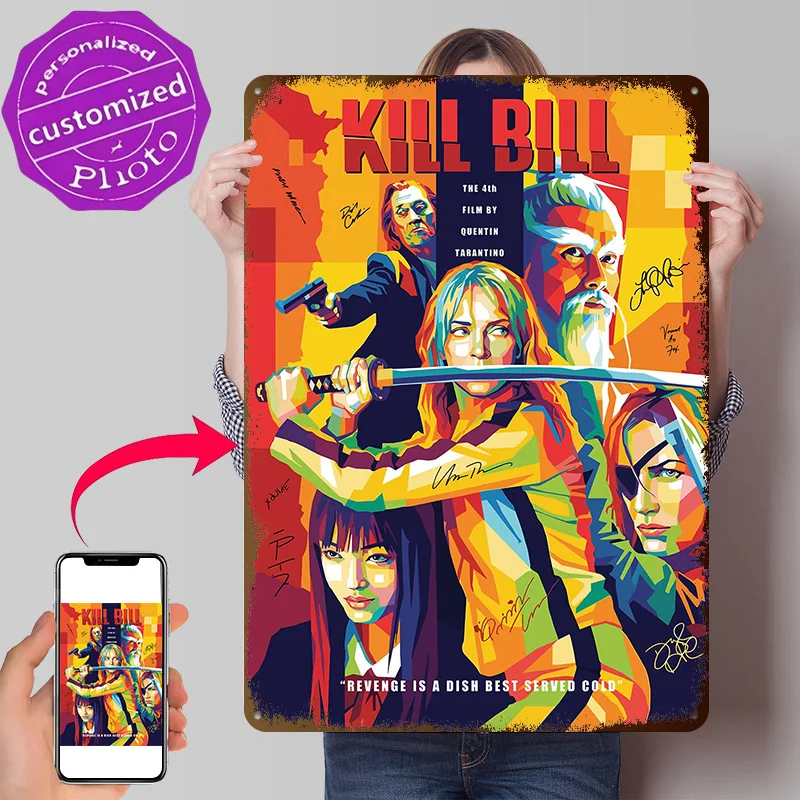 Kill Bill Movie Art 3D Texture Metal Poster Customized Wall Art Tin Sign Gift for Mancave Decoration Living Room Decor Men Retro