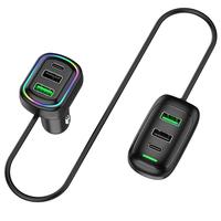 6-Ports USB Type-C Front And Rear Extension Car Charger With RGB Light PD Fast Charging Power Adapter For Iphone Tablet