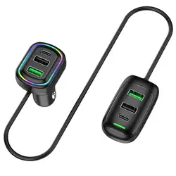 6-Ports USB Type-C Front And Rear Extension Car Charger With RGB Light PD Fast Charging Power Adapter For Iphone Tablet