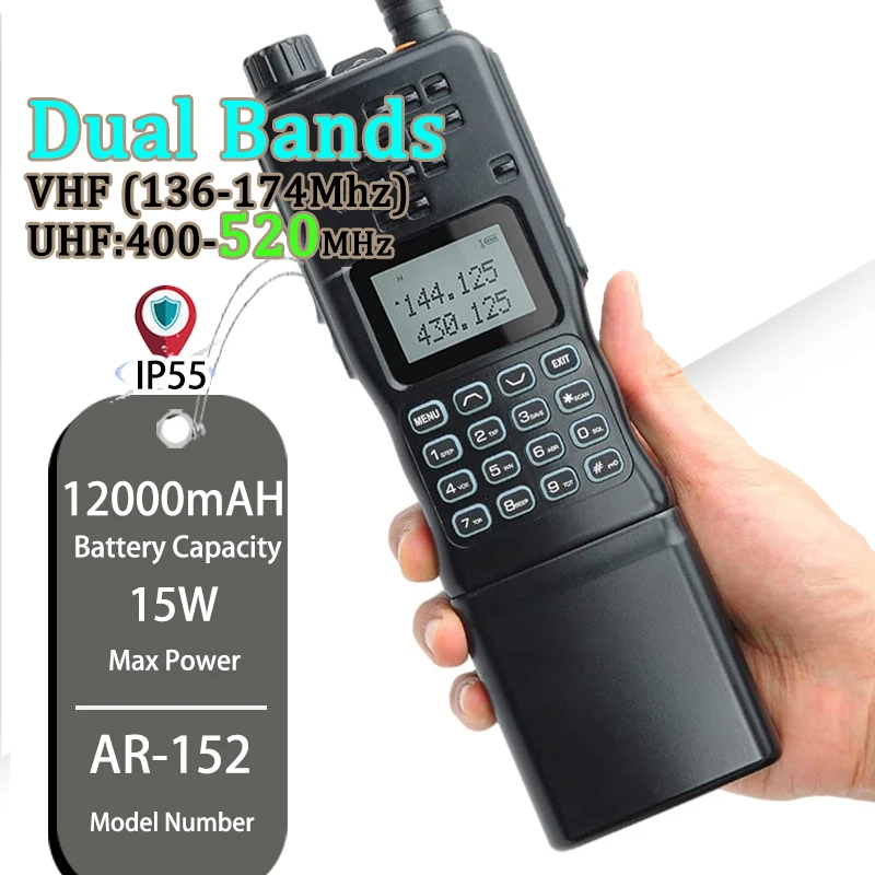 Ar-152 15w Radio bidirezionale Interfono bidirezionale Fm Radio portatile Walkie-Talkie De Largo Alcance Duel Band Walkie Talkie Portata 15 km