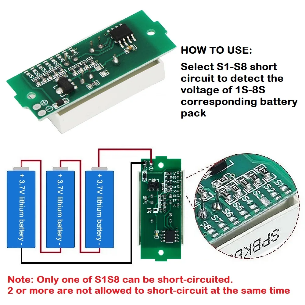 1S 2S 3S 4S 5S 6S 8S Lithium Battery Capacity Charge Indicator Display Module 3-34V 5mA Electric Vehicle Battery Power Tester