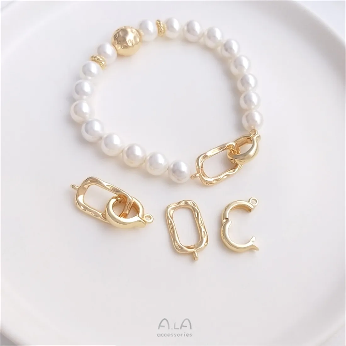 14K Gold Inlaid Zirconium Double Ring Pearl Necklace Single Ring Bracelet Handcrafted DIY Jewelry Connection Buckle Accessories