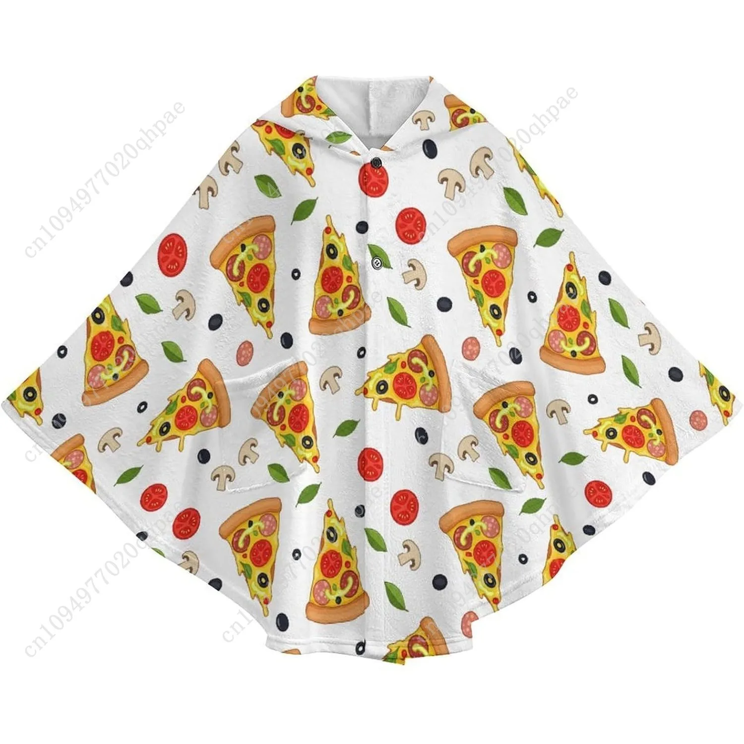 سترة بطانية مريحة من الفلانيل، سترة بغطاء للرأس كبيرة الحجم بشريحة البيتزا مع جيوب للأطفال والمراهقين #4