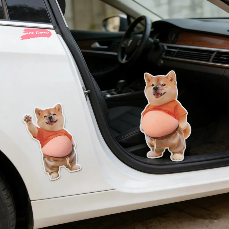 

Y-Kawaii Dog Belly Sticker 3D Cute Kitten With Orange Outfit Soft Silicone Self-Adhesive Bubble Sticker For Home Decor & Phone