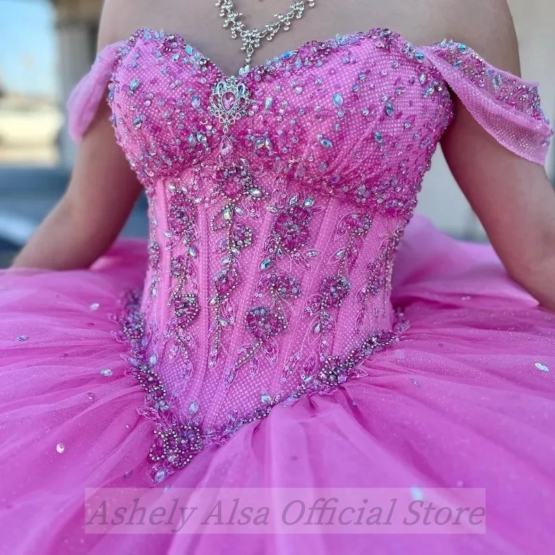 Customized Quinceanera Dresses for 15 16 Year 2025 Off the Shoulder Beads Crystal Bow Long 14th Party Dress Prom Pageant Wear