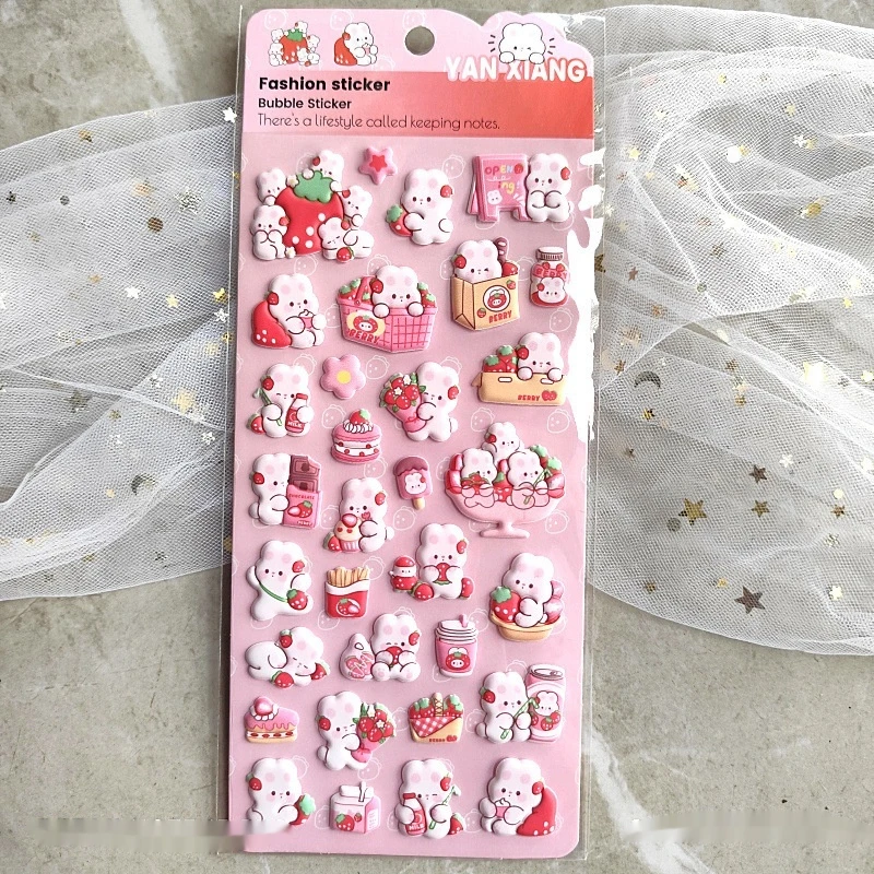 4Pcs Kawaii 3D Stickers Cartoon DIY Stationery Stickers for DIY Book Notebook Nail Phone Case Scrapbooks Calendars