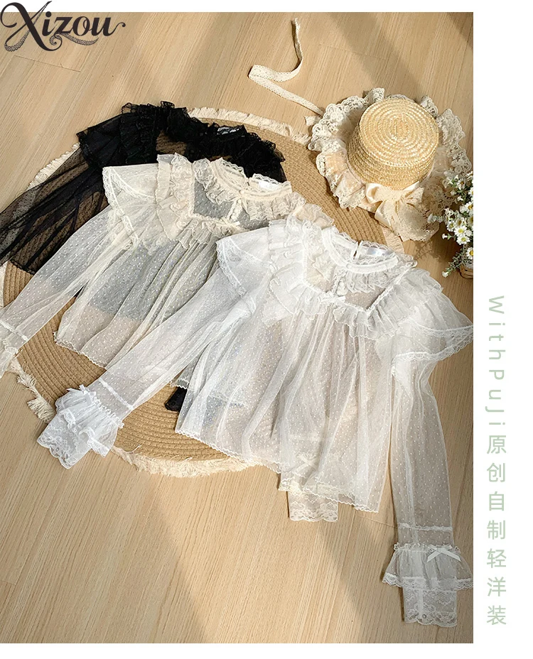 Hauts à manches longues pour femmes, chemise intérieure en dentelle, légère et confortable, chemises Lolita décontractées, chemisier élégant pour femmes, printemps été