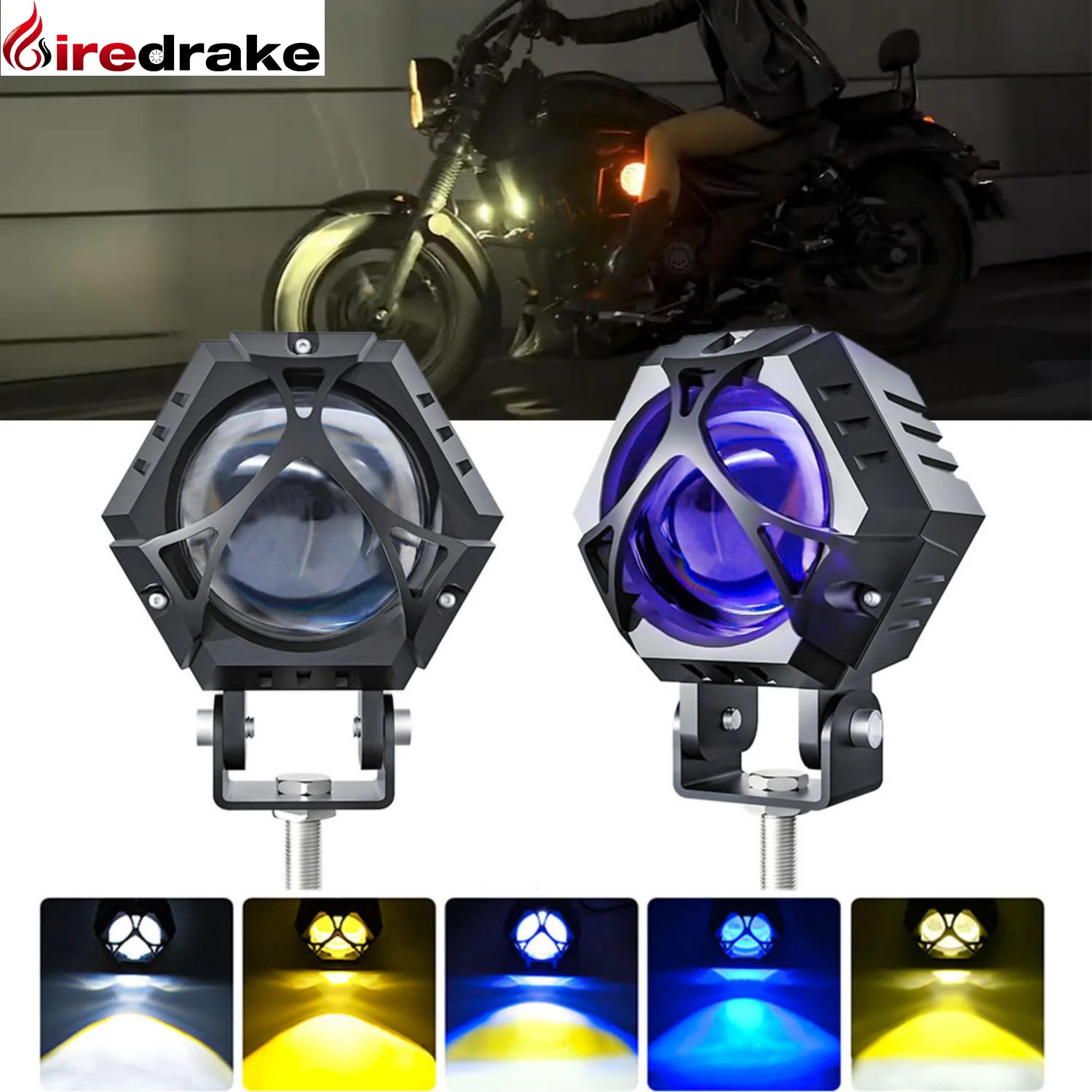 120W Motorcycle LED headlight High Power Spotlight Light Five Colours Auxiliary Spotlight Car Trucks Off-road Fog Light 12V 24V