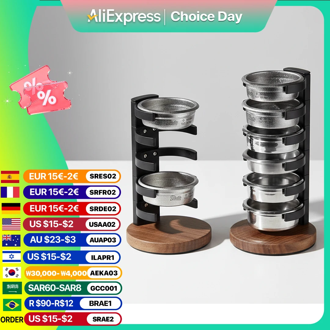 

Coffee Basket Rack Espresso Coffee Powder Bowl Holder Walnut Base 58MM Basket Storage Coffee Tools Barista Accessories