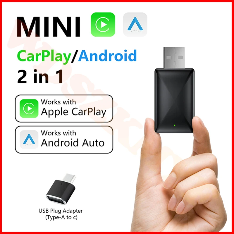 

USB-ключ 2 в 1, умный мини-приставка, беспроводной адаптер CarPlay Android Auto, Plug And Play для VW Toyota Nissan Honda Ford Benz